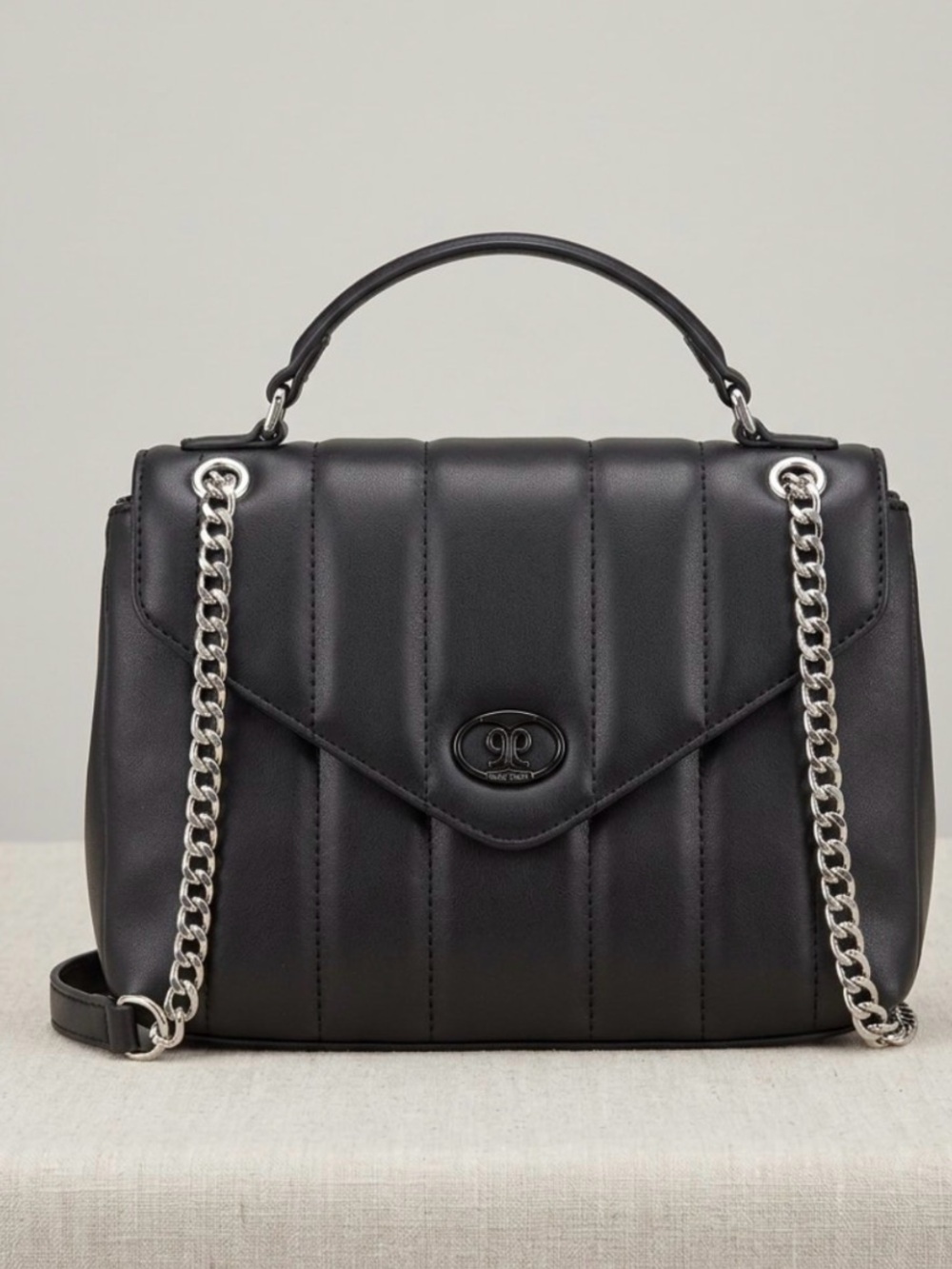 Nine West Black Quilted Top-Handle Crossbody with Silver Chain